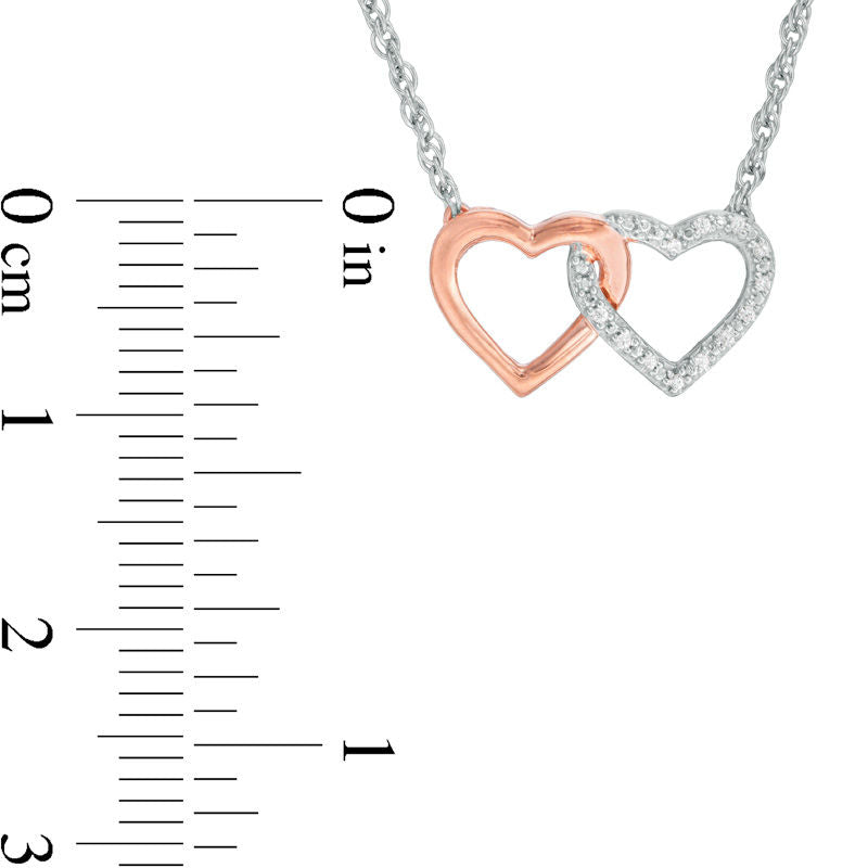 Natural Diamond Accent Interlocking Hearts Necklace in Sterling Silver and 10K Rose Gold - 17.5