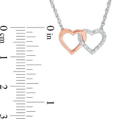 Natural Diamond Accent Interlocking Hearts Necklace in Sterling Silver and 10K Rose Gold - 17.5