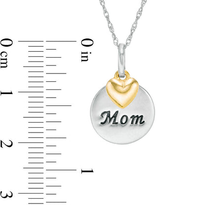 Mom" Round Disc Pendant with Puffed Heart Charm in 10K Two-Tone Gold"