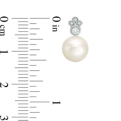 8.0 - 8.5mm Cultured Freshwater Pearl, White Sapphire and Diamond Accent Vintage-Style Drop Earrings in 10K White Gold