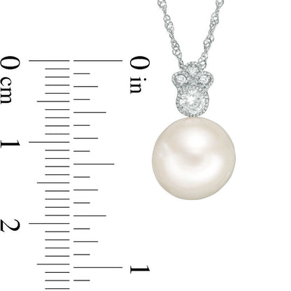 10.0 - 10.5mm Cultured Freshwater Pearl, White Sapphire and Natural Diamond Accent Antique Vintage-Style Pendant in 10K White Gold - 17