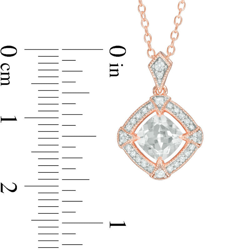 6.0mm Cushion-Cut Lab-Created White Sapphire and 0.1 CT. T.W. Diamond Pendant in Sterling Silver with Rose Rhodium
