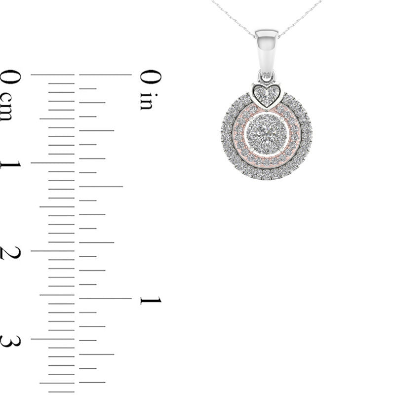 0.25 CT. T.W. Composite Natural Diamond Double Circle Frame Heart Pendant in 10K Two-Tone Gold