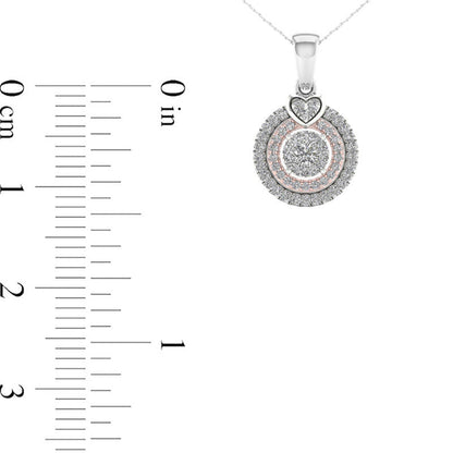 0.25 CT. T.W. Composite Natural Diamond Double Circle Frame Heart Pendant in 10K Two-Tone Gold