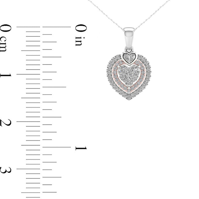 0.25 CT. T.W. Composite Natural Diamond Double Heart Frame Pendant in 10K Two-Tone Gold