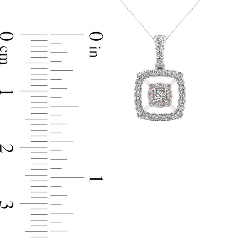0.5 CT. T.W. Princess-Cut Natural Diamond Double Frame Pendant in 10K Two-Tone Gold