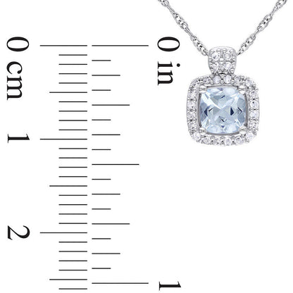 5.0mm Cushion-Cut Aquamarine and 0.1 CT. T.W. Natural Diamond Frame Pendant in 10K White Gold - 17