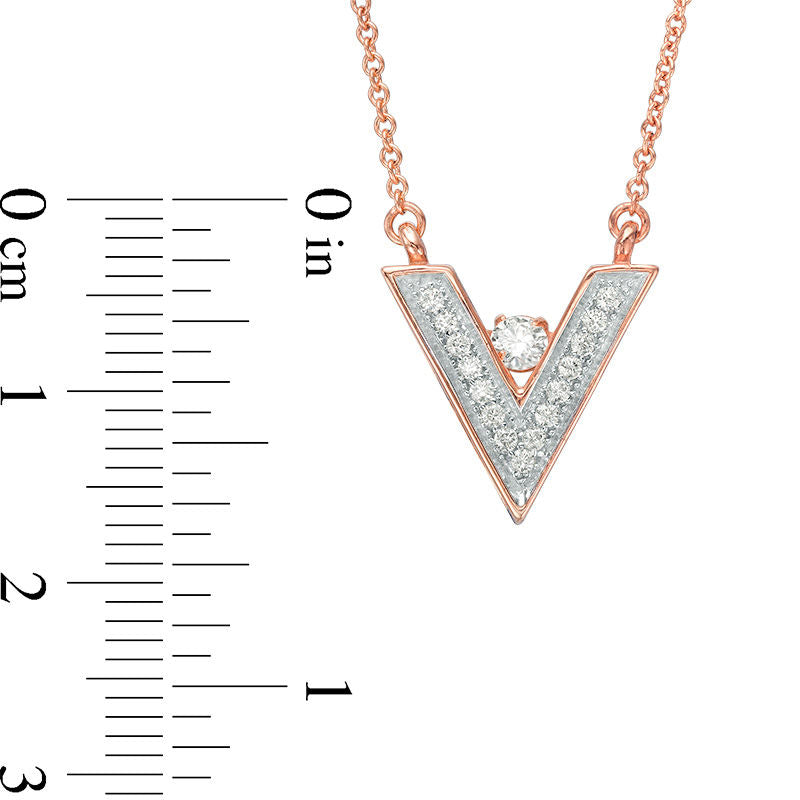 Lab-Created White Sapphire V" Necklace in Sterling Silver with 14K Rose Gold Plate"