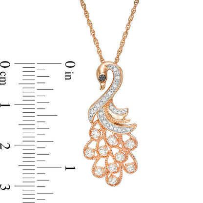 Lab-Created White Sapphire and Enhanced Black Diamond Accent Peacock Pendant in Sterling Silver with 14K Rose Gold Plate