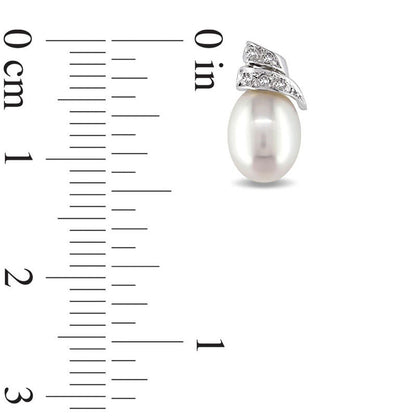 6.5 - 7.0mm Baroque Cultured Freshwater Pearl and Diamond Accent Drop Earrings in 14K White Gold
