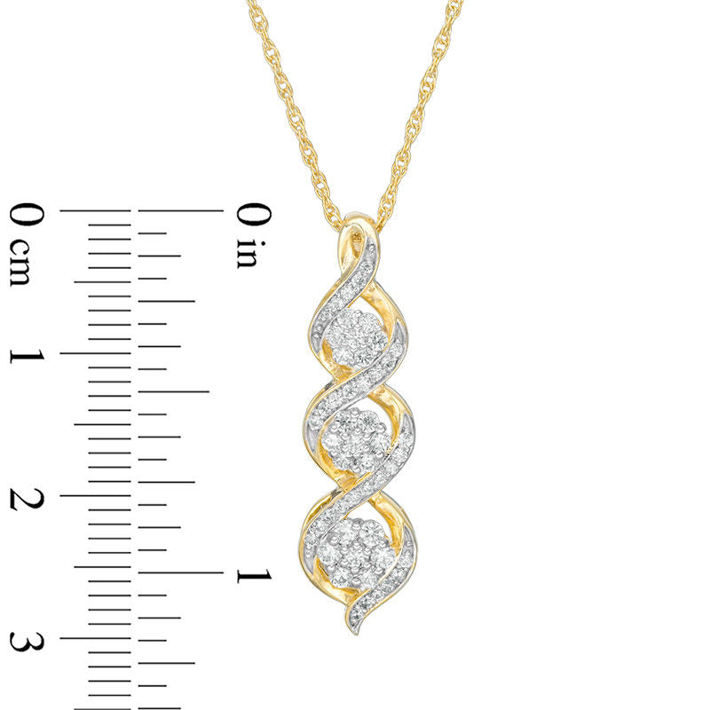 0.38 CT. T.W. Composite Natural Diamond Three Stone Twist Pendant in 10K Yellow Gold