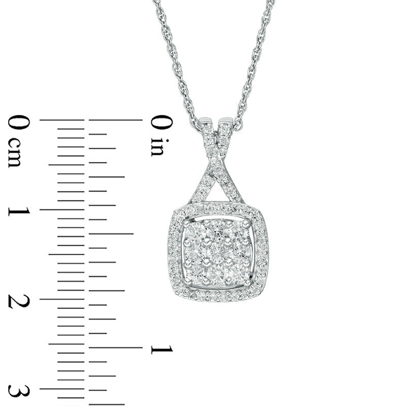 0.75 CT. T.W. Composite Natural Diamond Cushion Frame Pendant in 10K White Gold