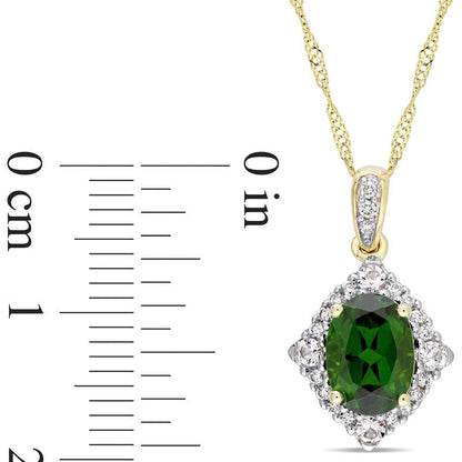 Oval Chrome Diopside, White Sapphire and 0.1 CT. T.W. Natural Diamond Frame Pendant in 14K Gold - 17