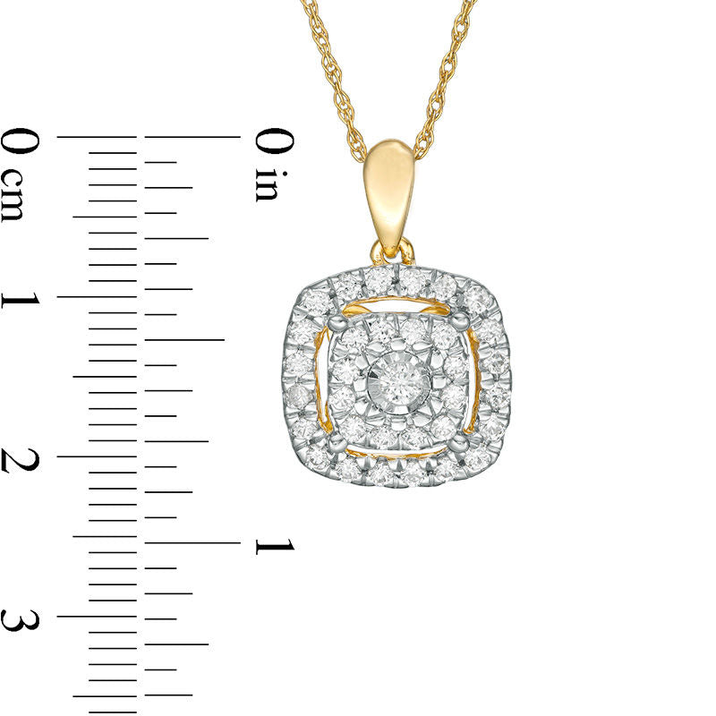 0.63 CT. T.W. Natural Diamond Double Cushion Frame Pendant in 10K Yellow Gold