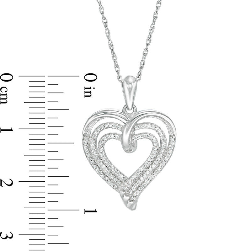 0.25 CT. T.W. Natural Diamond Triple Heart Pendant in Sterling Silver