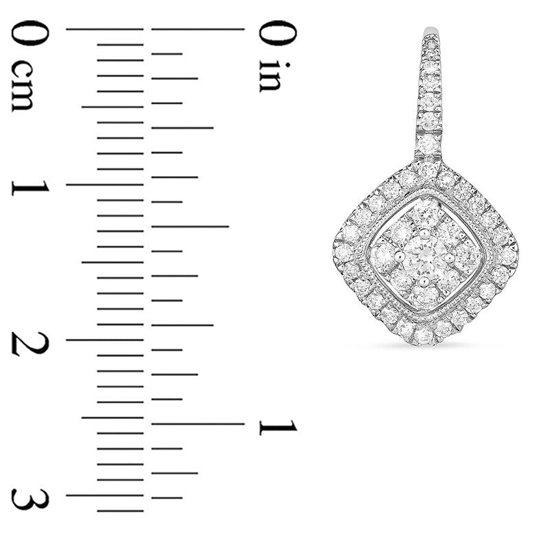 1 CT. T.W. Diamond Tilted Cushion Frame Vintage-Style Drop Earrings in 14K White Gold