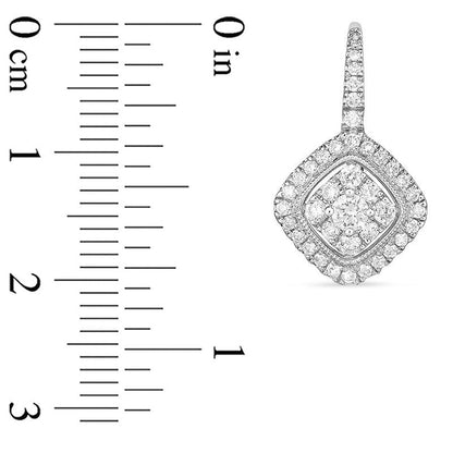 1 CT. T.W. Diamond Tilted Cushion Frame Vintage-Style Drop Earrings in 14K White Gold