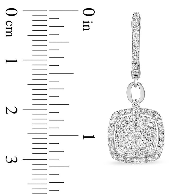 1 CT. T.W. Composite Diamond Cushion Frame Drop Earrings in 14K White Gold