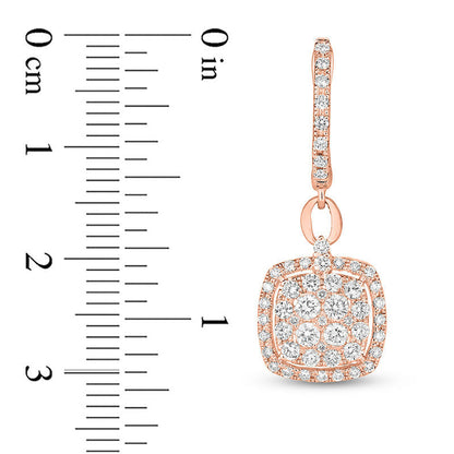 1 CT. T.W. Composite Diamond Cushion Frame Drop Earrings in 14K Rose Gold