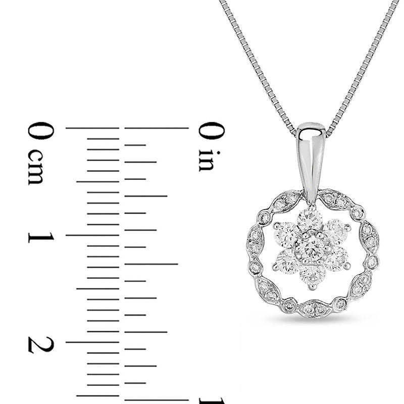 0.33 CT. T.W. Natural Diamond Flower Circle Frame Pendant in 10K White Gold