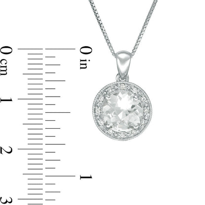 8.0mm White Topaz, Lab-Created White Sapphire and Diamond Accent Antique Vintage-Style Frame Pendant in Sterling Silver