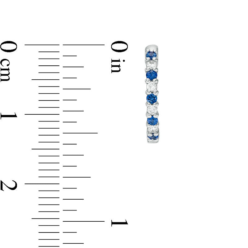 Blue Sapphire and 0.1 CT. T.W. Diamond Hoop Earrings in 14K White Gold