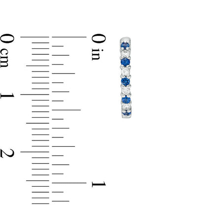 Blue Sapphire and 0.1 CT. T.W. Diamond Hoop Earrings in 14K White Gold