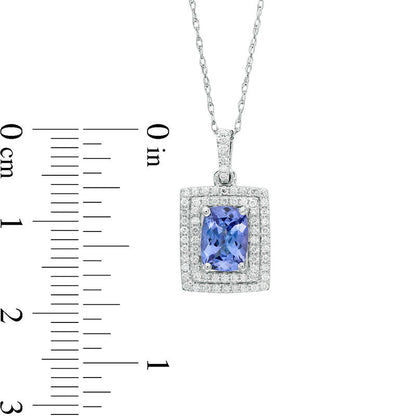 Cushion-Cut Tanzanite and 0.2 CT. T.W. Natural Diamond Double Rectangle Frame Pendant in 14K White Gold