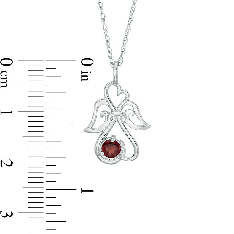 4.0mm Garnet Heart Infinity Angel Pendant in 10K White Gold
