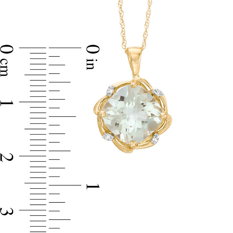 10.0mm Cushion-Cut Green Quartz and Natural Diamond Accent Swirl Frame Pendant in 10K Yellow Gold