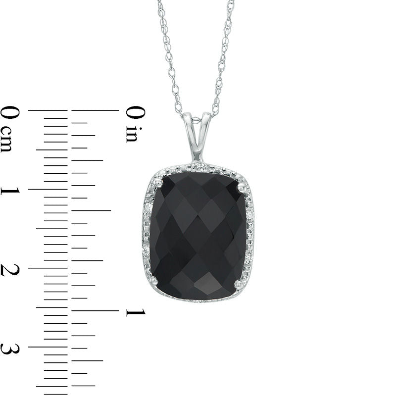 Cushion-Cut Faceted Onyx and 0.05 CT. T.W. Natural Diamond Bead Frame Pendant in 10K White Gold