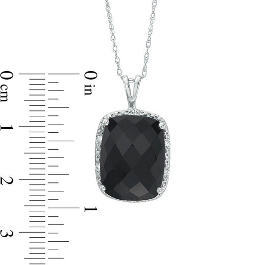 Cushion-Cut Faceted Onyx and 0.05 CT. T.W. Natural Diamond Bead Frame Pendant in 10K White Gold