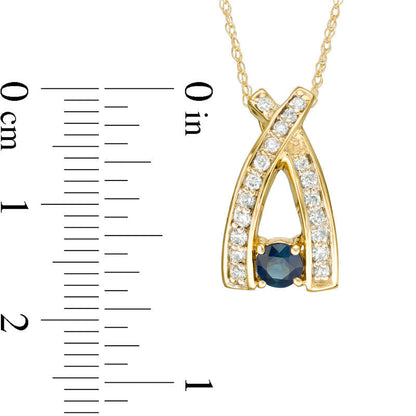 4.0mm Blue Sapphire and 0.2 CT. T.W. Natural Diamond Wishbone Pendant in 10K Yellow Gold