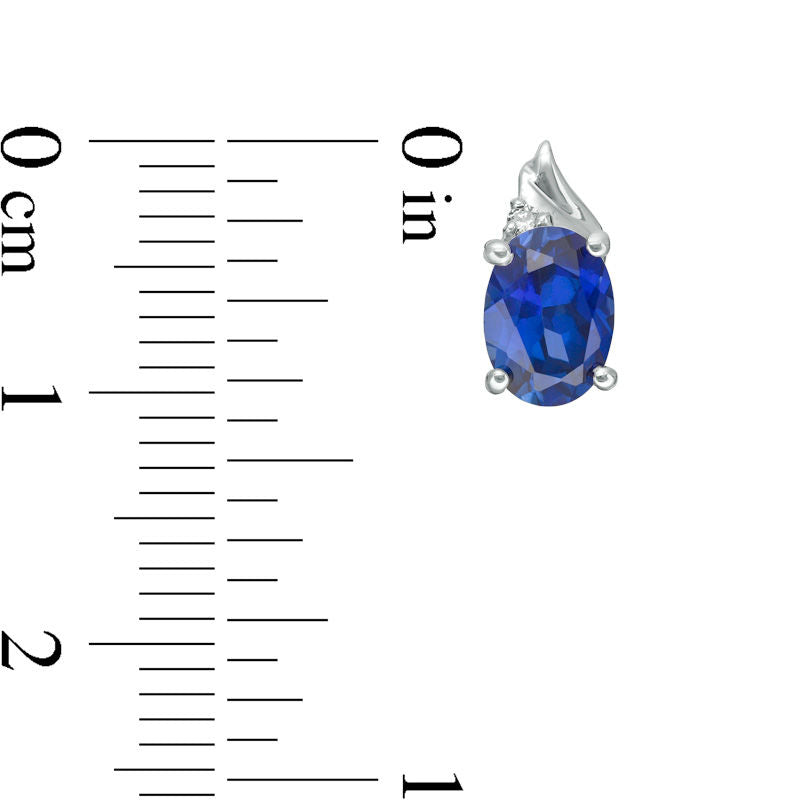 Oval Lab-Created Blue Sapphire and Diamond Accent Swirl Top Drop Earrings in 10K White Gold