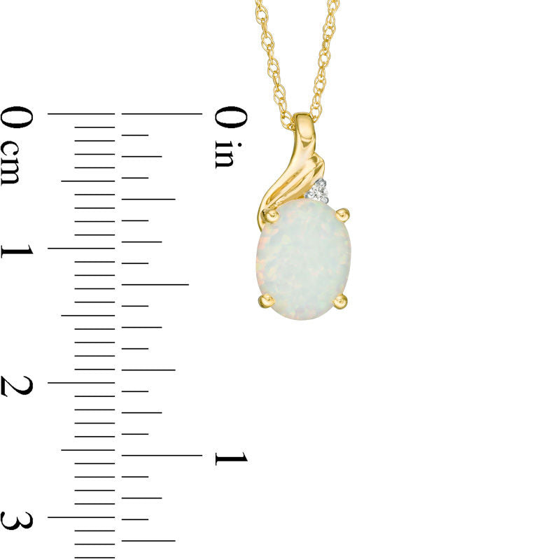 Oval Lab-Created Opal and Diamond Accent Swirl Top Pendant in 10K Yellow Gold