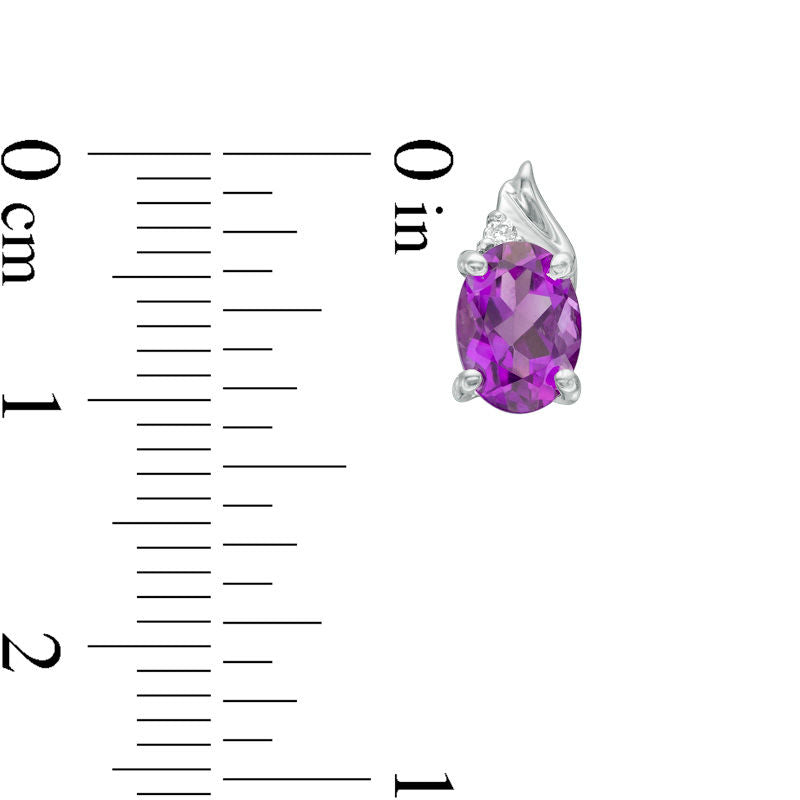 Oval Amethyst and Diamond Accent Swirl Top Drop Earrings in 10K White Gold