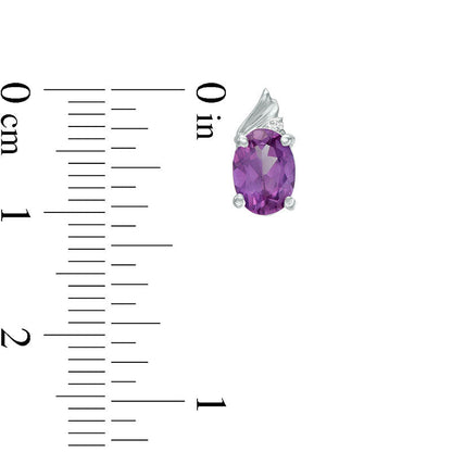 Oval Lab-Created Alexandrite and Diamond Accent Swirl Top Drop Earrings in 10K White Gold