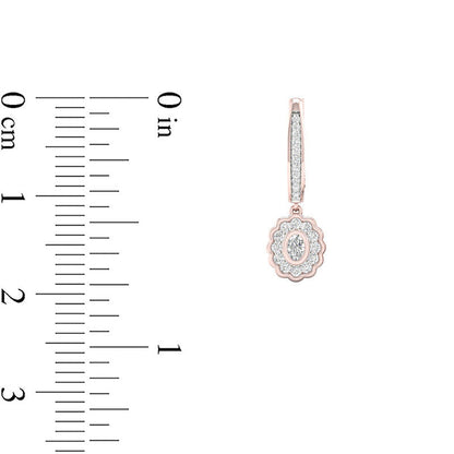0.5 CT. T.W. Oval Diamond Flower Frame Drop Hoop Earrings in 10K Rose Gold