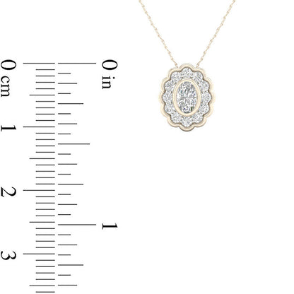 0.5 CT. T.W. Oval Natural Diamond Flower Frame Pendant in 10K Yellow Gold