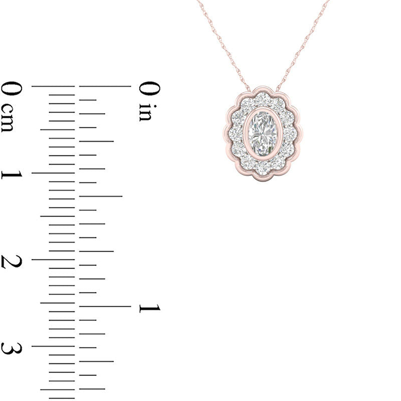 0.5 CT. T.W. Oval Natural Diamond Flower Frame Pendant in 10K Rose Gold