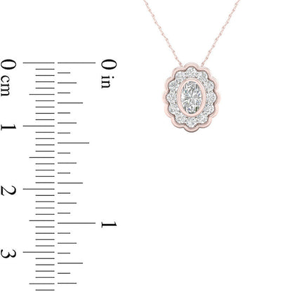 0.5 CT. T.W. Oval Natural Diamond Flower Frame Pendant in 10K Rose Gold