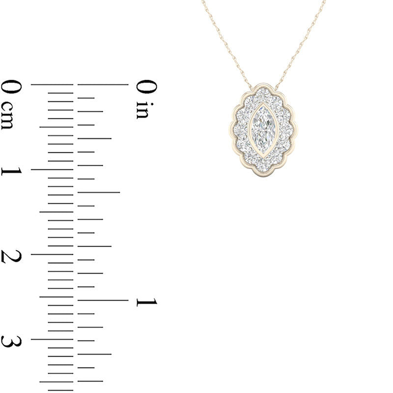0.5 CT. T.W. Marquise Natural Diamond Flower Frame Pendant in 10K Yellow Gold