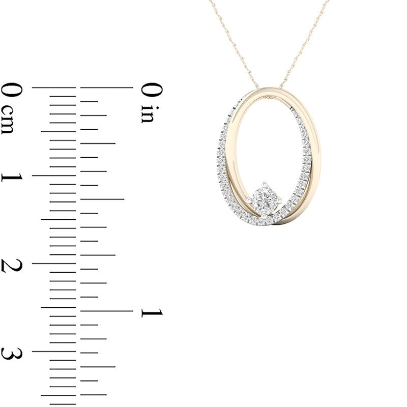 0.38 CT. T.W. Natural Diamond Interlocking Double Oval Pendant in 10K Yellow Gold