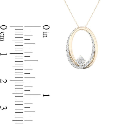 0.38 CT. T.W. Natural Diamond Interlocking Double Oval Pendant in 10K Yellow Gold