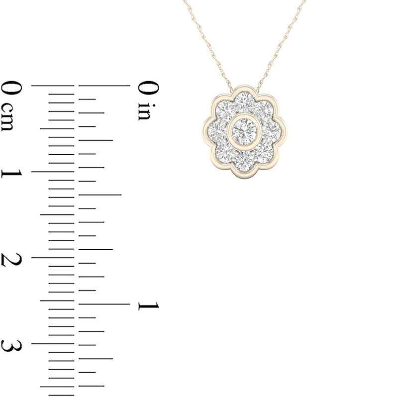 0.5 CT. T.W. Natural Diamond Flower Frame Pendant in 10K Yellow Gold