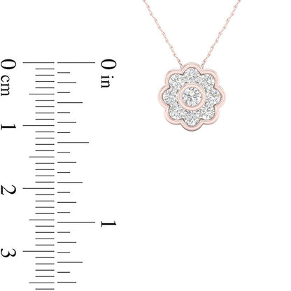 0.5 CT. T.W. Natural Diamond Flower Frame Pendant in 10K Rose Gold