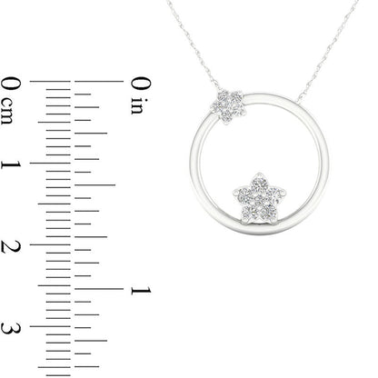 0.2 CT. T.W. Natural Diamond Double Star Circle Necklace in 10K White Gold