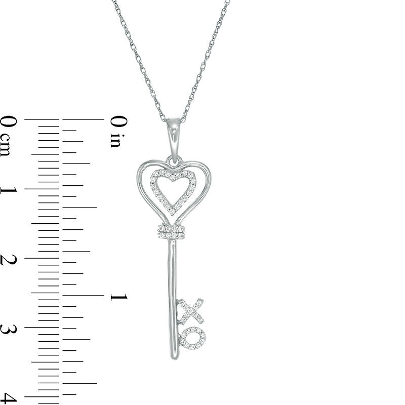 0.1 CT. T.W. Natural Diamond XO" Heart-Top Key Pendant in Sterling Silver"