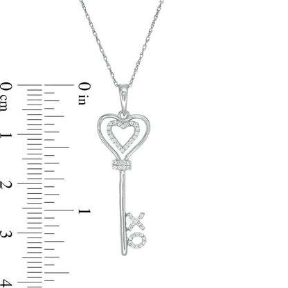 0.1 CT. T.W. Natural Diamond XO" Heart-Top Key Pendant in Sterling Silver"