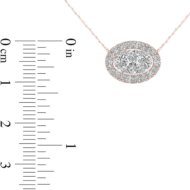 0.25 CT. T.W. Composite Natural Diamond Oval Frame Necklace in 10K Rose Gold
